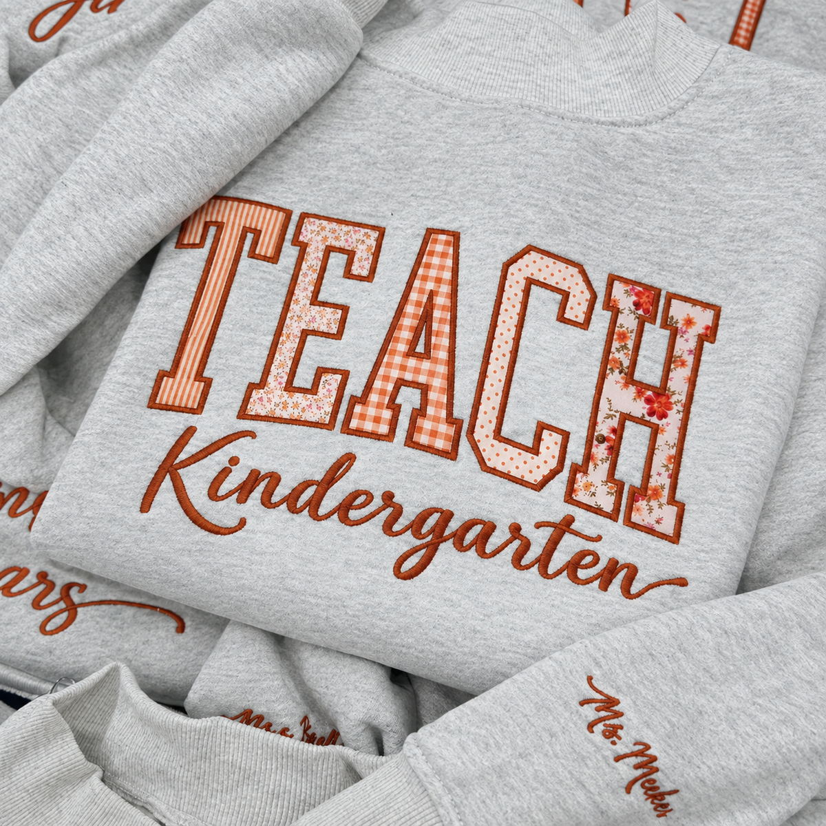 Personalized Teacher Varsity Applique Sweatshirt - Custom Name Sleeve Crewneck