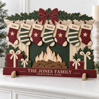 Personalized Family Stocking Fireplace Sign - Custom Names Wooden Christmas Tabletop Decor