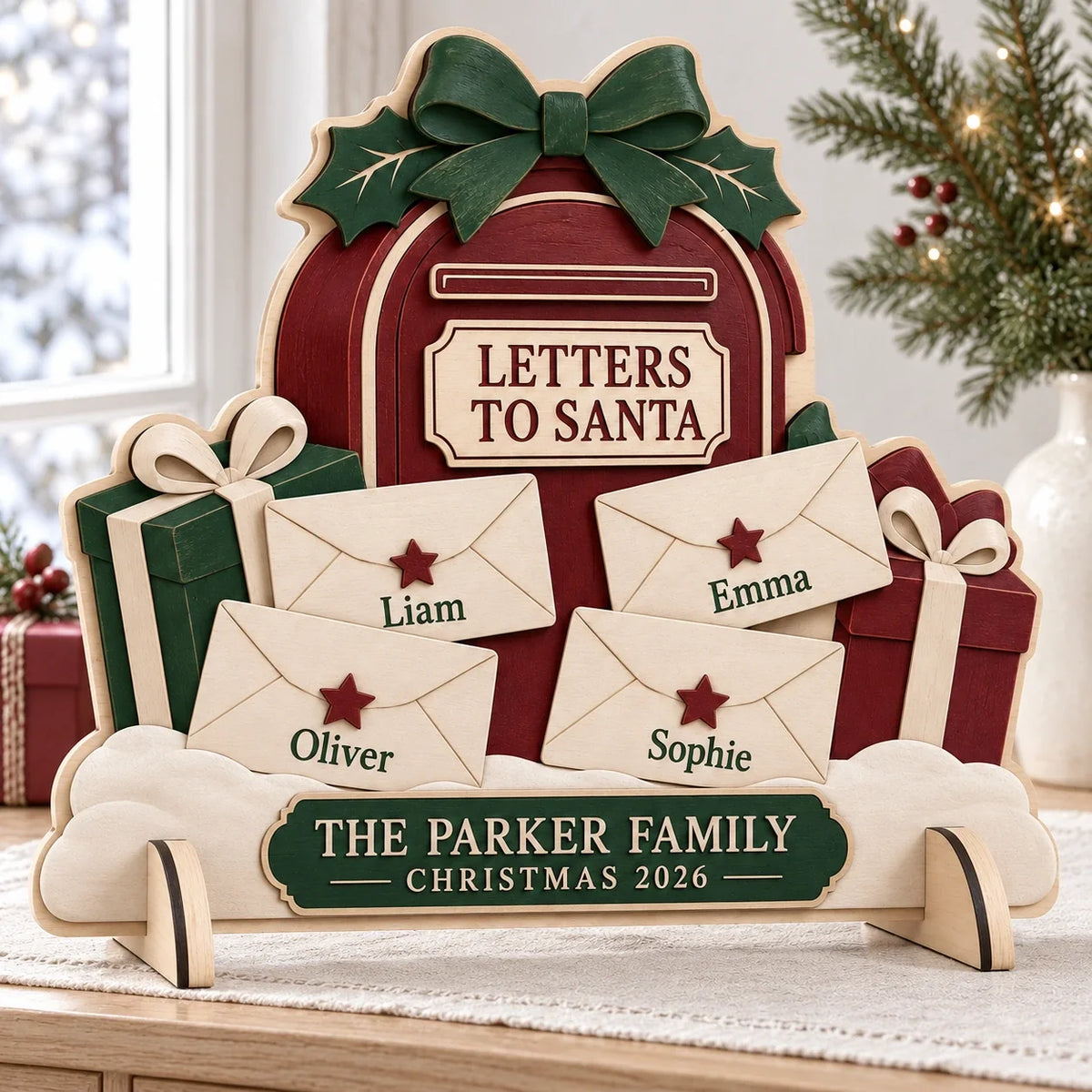Personalized Letters to Santa Wooden Sign - Custom Family Names Christmas Mailbox Decor