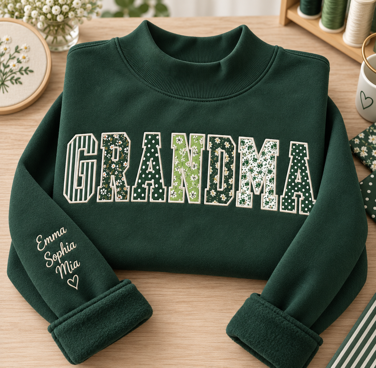 Personalized Grandma Sweatshirt - Kids Names Sleeve Applique Crewneck