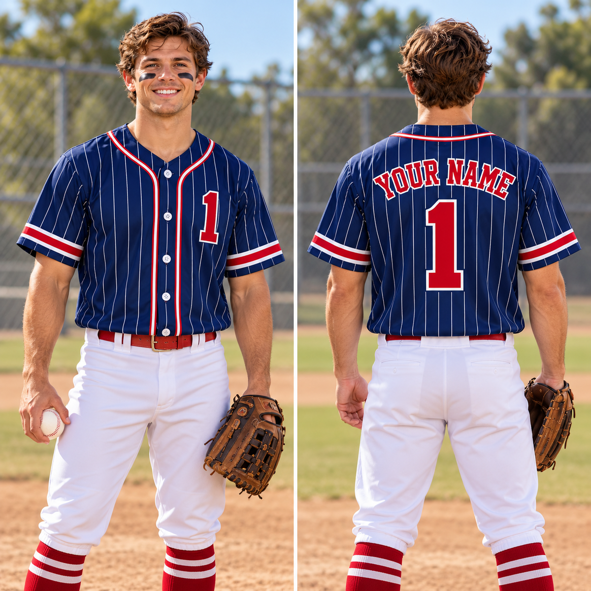 Custom Navy Pinstripe Baseball Jersey - Personalized Name & Number