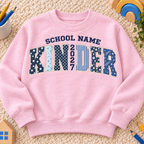 Personalized Kids School Sweatshirt – Custom School Name & Year Patchwork Appliqué Crewneck