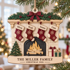 Personalized Family Fireplace Ornament - Custom Stocking Names