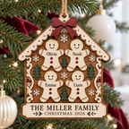 Personalized Gingerbread House Family Ornament - Custom Names Wooden Christmas Keepsake