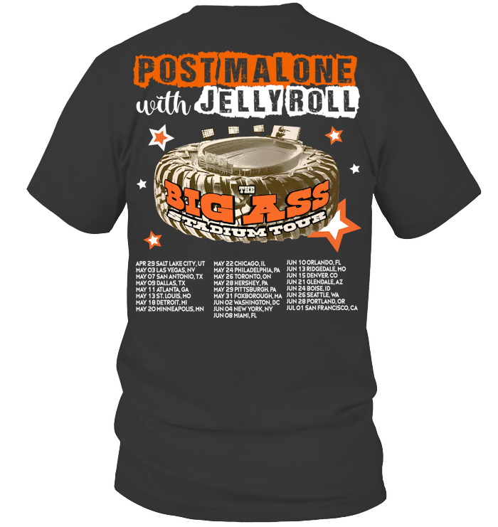 Post Malone Jelly Roll 2025 Tour Shirt, Big Ass Stadium Tour - ECOTR4193 (Black Shirt)