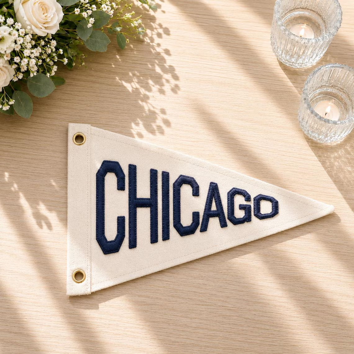 Custom Embroidered Pennant Flag detail