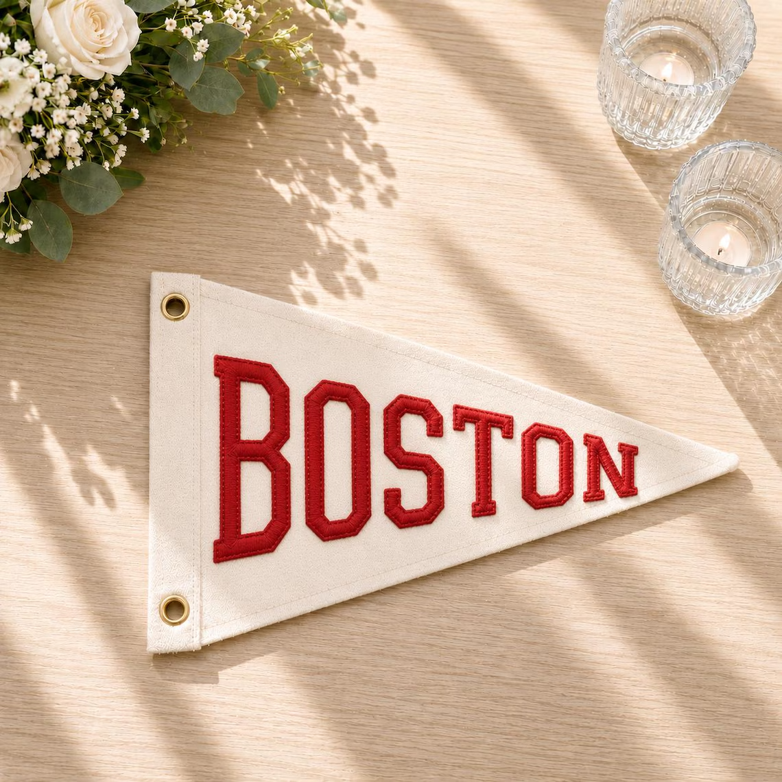Custom Embroidered Pennant Flag design detail