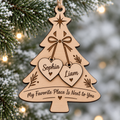 Personalized Couples Christmas Ornament - Two Names Hanging Hearts Wood Tree