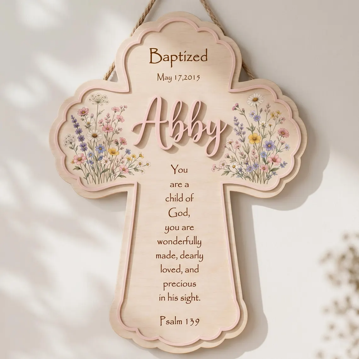 Personalized Floral Baptism Cross for baptism gifts