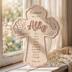 Personalized Floral Baptism Cross design detail