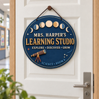 Personalized Moon Phase Classroom Sign - Wooden Teacher Door Hanger