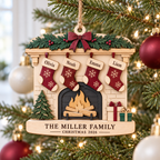 Personalized Family Fireplace Ornament - Custom Stocking Names