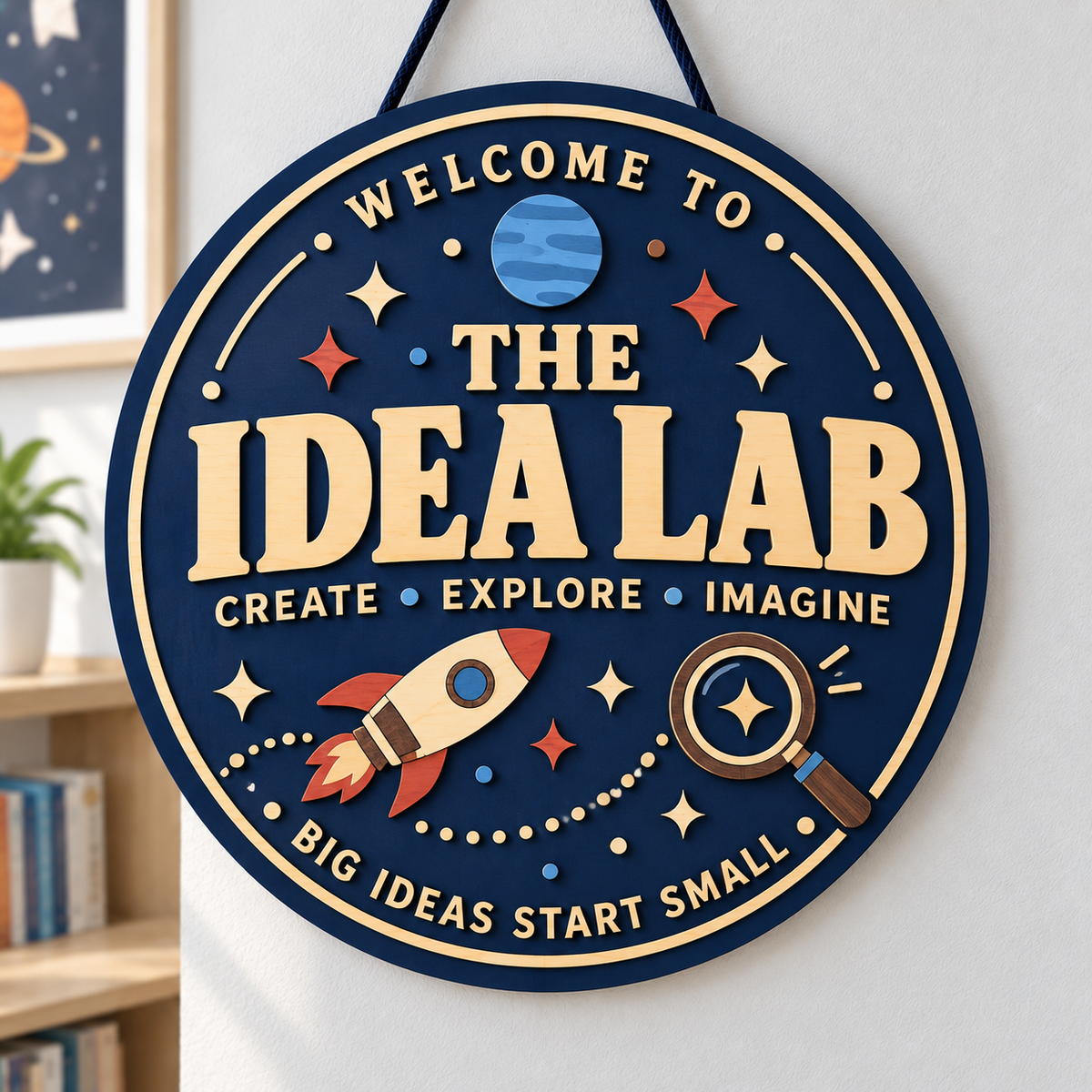Personalized Idea Lab Wooden Sign - Custom Classroom Name Door Hanger