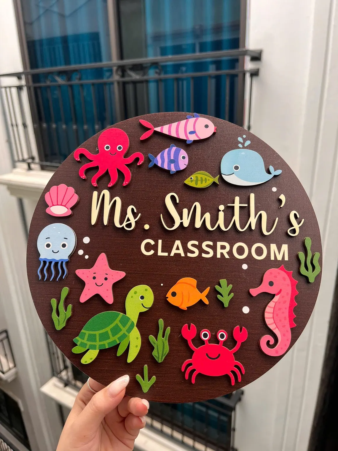 Personalized Ocean Teacher Sign design detail