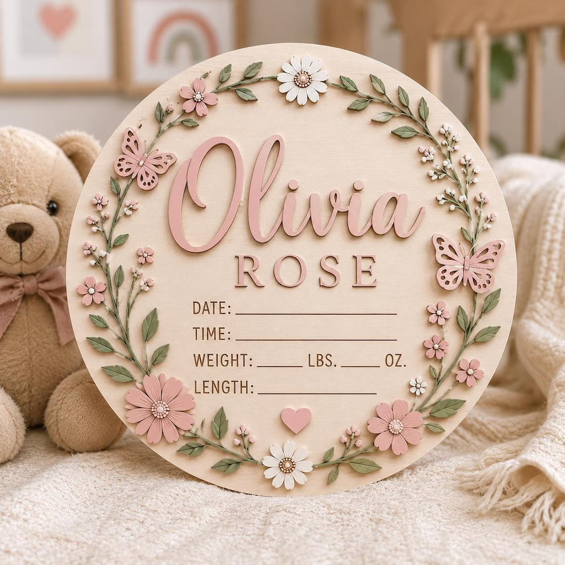 Personalized Floral Baby Announcement detail