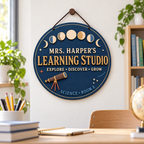 Personalized Moon Phase Classroom Sign - Wooden Teacher Door Hanger