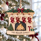 Personalized Family Fireplace Ornament - Custom Stocking Names