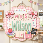 Personalized Gingham Teacher Sign detail