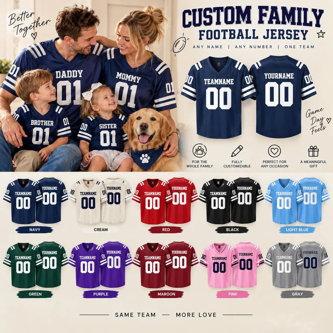 Personalized Family Football Jersey - Custom Team Name, Player Name & Number