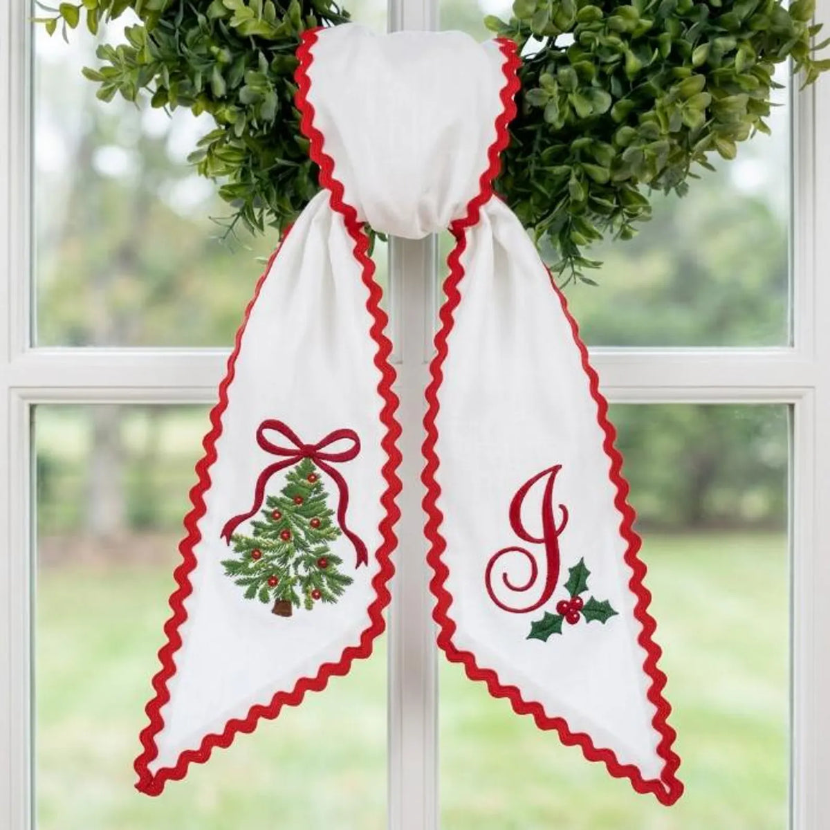 Christmas Tree Wreath Sash - Personalized Monogram Front Door Bow