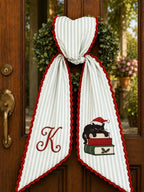 Black Cat Christmas Wreath Sash - Custom Initial Embroidery