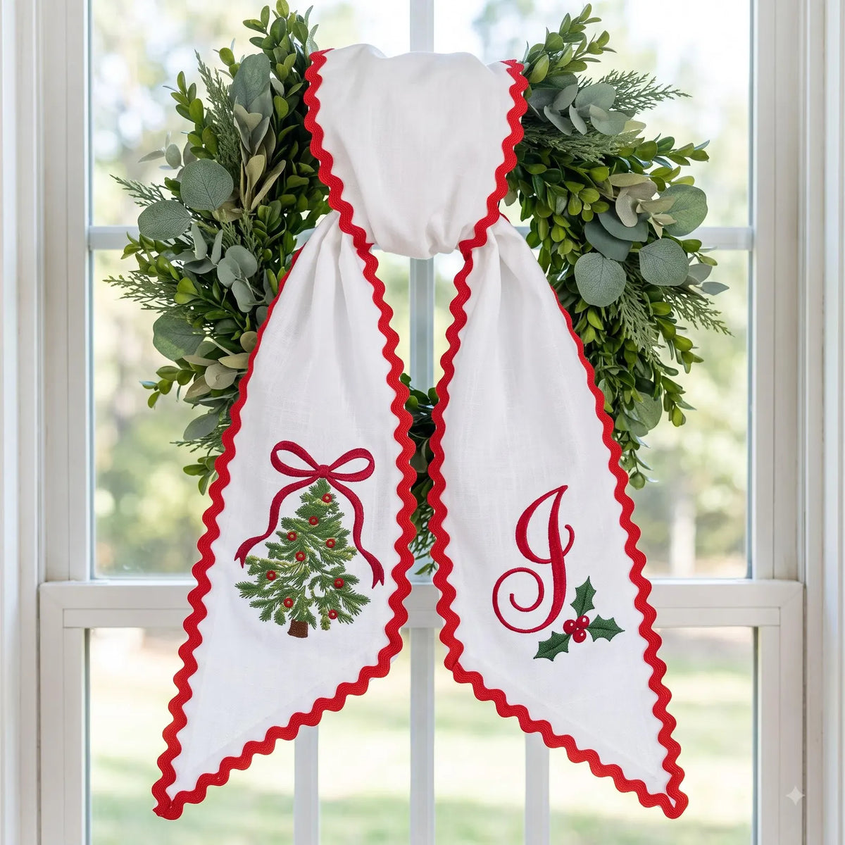 Christmas Tree Wreath Sash - Personalized Monogram Front Door Bow