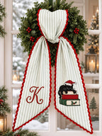 Black Cat Christmas Wreath Sash - Custom Initial Embroidery