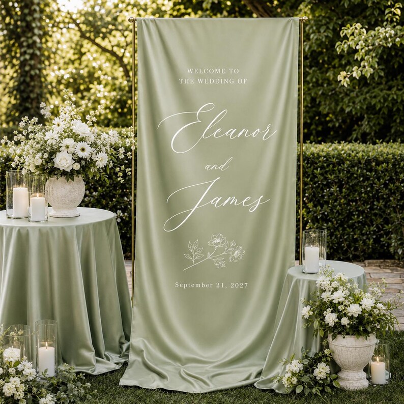 Custom Wedding Welcome Banner - Ivory Silk Ceremony Decor