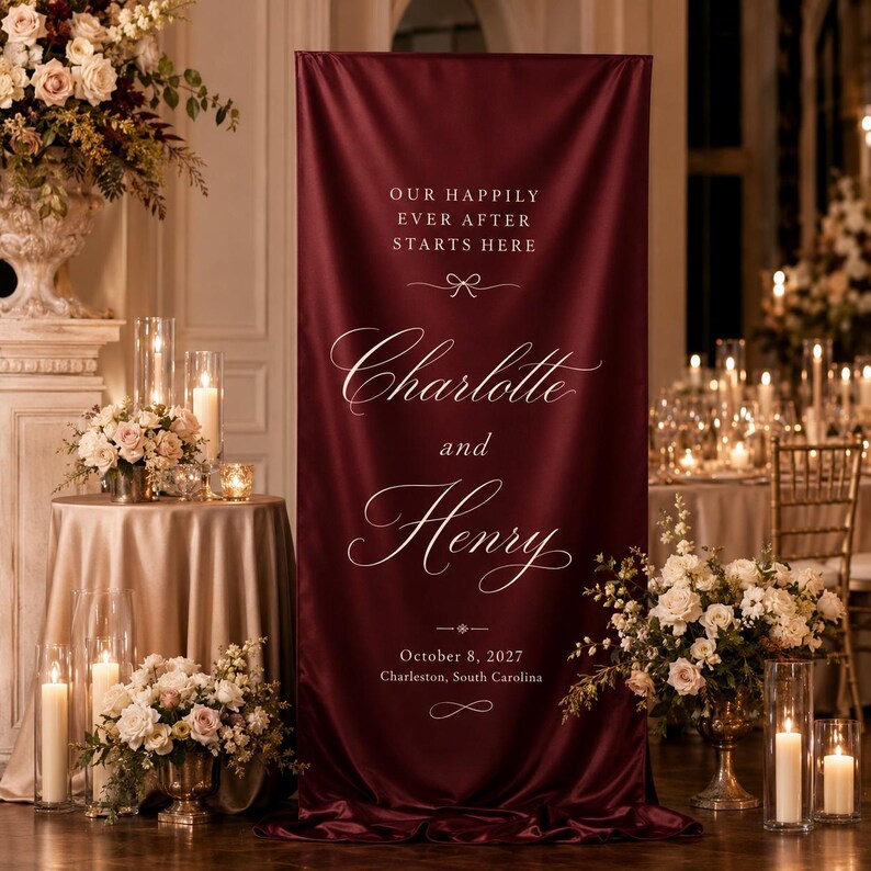 Custom Wedding Welcome Banner - Ivory Silk Ceremony Decor
