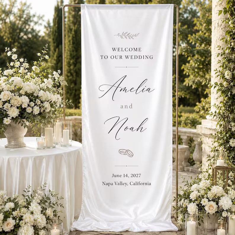 Custom Wedding Welcome Banner - Ivory Silk Ceremony Decor