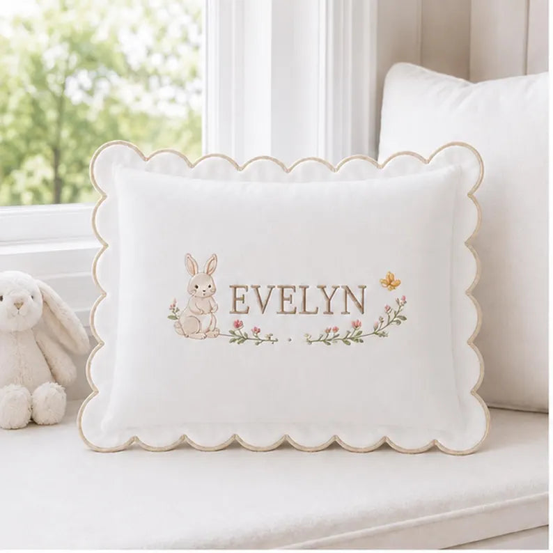 Personalized Bunny Baby Name Pillow - Floral Nursery Cover