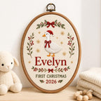 Personalized Baby’s First Christmas Goose Hoop 2026 - Embroidered Name Keepsake
