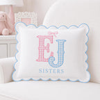 Personalized Sibling Pillow Cover - Gingham Monogram with Brother and Sister Names