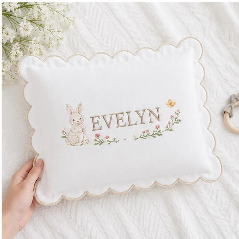 Personalized Bunny Baby Name Pillow - Floral Nursery Cover