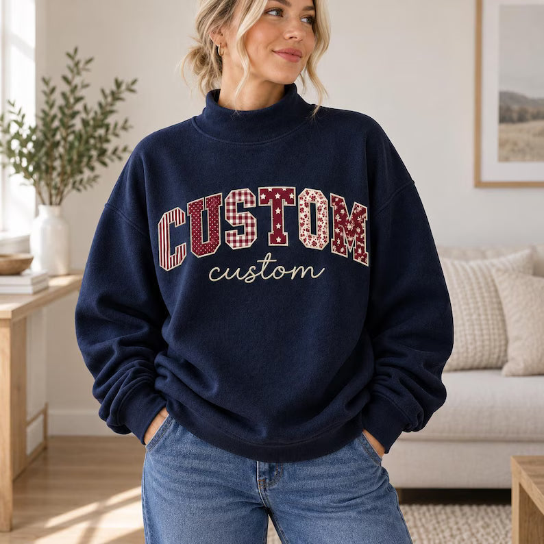 Personalized Name Sweatshirt - Mixed Pattern Applique Crewneck