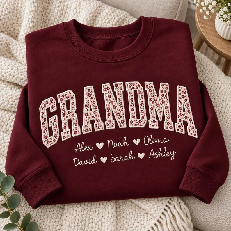 Personalized Grandma Applique Sweatshirt - Grandkids Names Floral Crewneck
