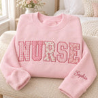 Personalized Nurse Sweatshirt - Floral Applique Custom Name Crewneck