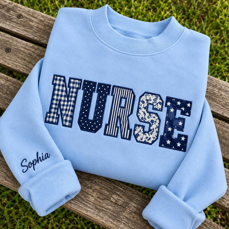 Personalized Nurse Sweatshirt - Floral Applique Custom Name Crewneck