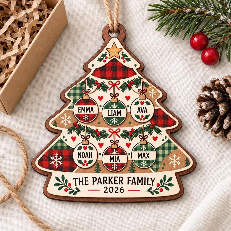 Personalized Family Christmas Ornament - Custom Names & Year Wood Keepsake