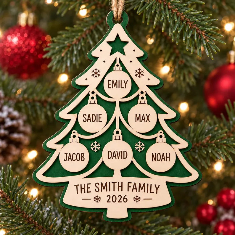 Personalized Christmas Family Ornament - Custom Names Wood Holiday Keepsake