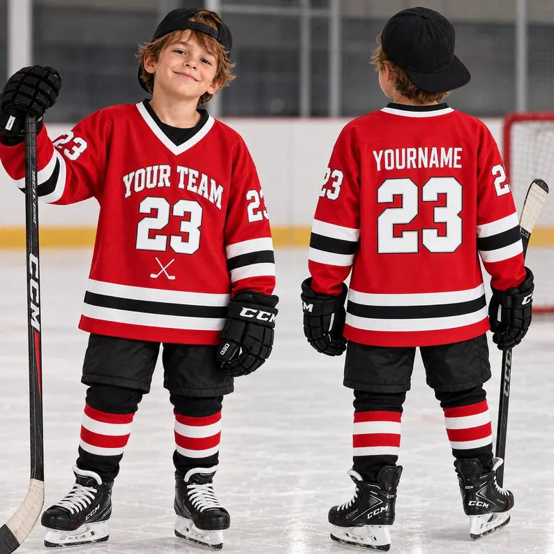 Custom Youth Hockey Jersey - Personalized Name & Number Kids Team Shirt