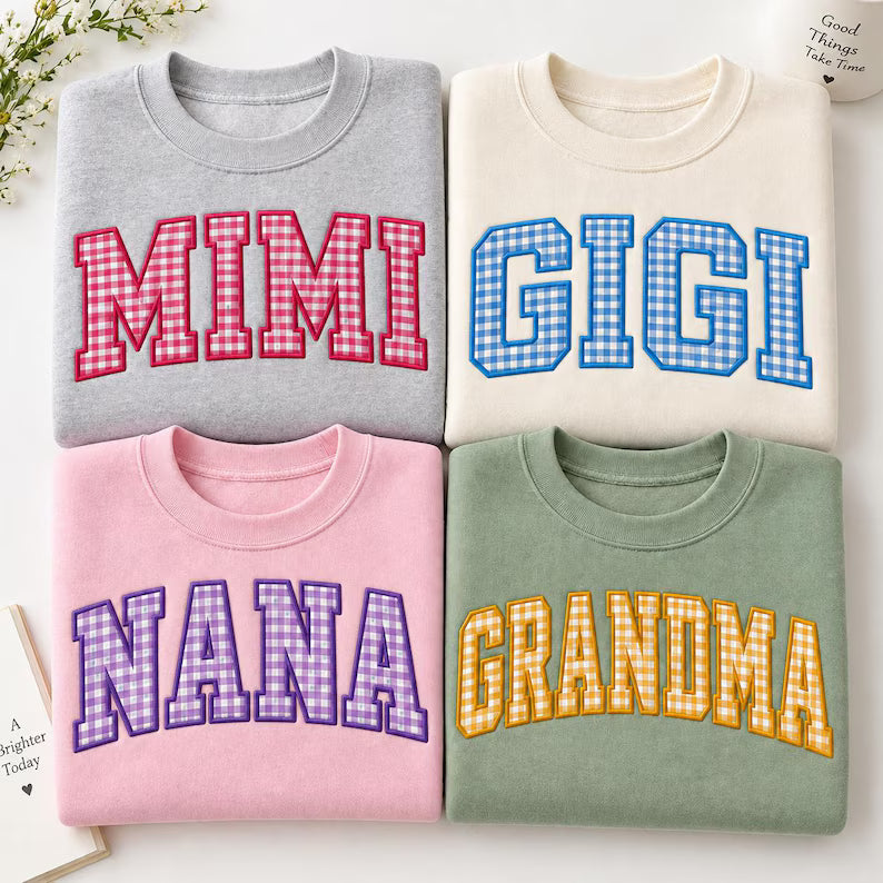 Custom Family Name Sweatshirt - Gingham Applique Crewneck