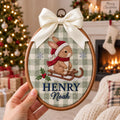 Personalized Bunny Christmas Ornament - Custom Baby Name Embroidery Hoop First Christmas Keepsake