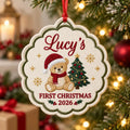 Personalized Baby’s First Christmas Teddy Bear Ornament 2026 - Embroidered Name Christmas Keepsake