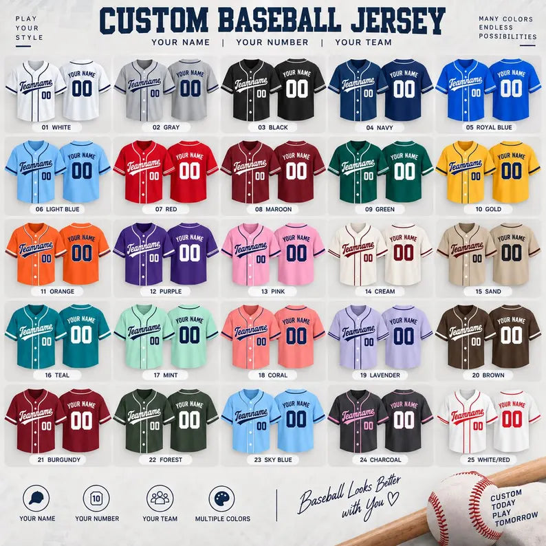 Custom Baseball Jersey with Name & Number - Personalized Softball Team Shirt