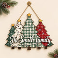 Personalized Family Christmas Tree Sign - Plaid Gingham Wooden Door Hanger