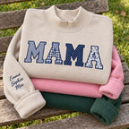 Personalized Mama Sweatshirt - Kids Names Sleeve Applique Crewneck