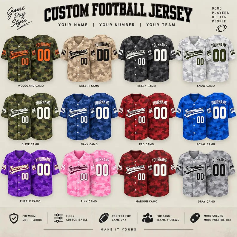 Custom Camo Football Jersey - Personalized Team Name & Number