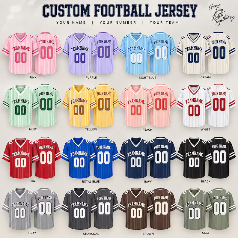 Custom Pinstripe Football Jersey - Personalized Team Name & Number Shirt