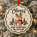 Personalized Baby’s First Christmas Ornament 2026 - Embroidered Reindeer with Custom Name